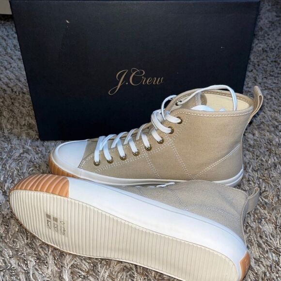 NIB J CREW TAN AND WHITE HIGH TOPS SIZE 7NEW - Picture 4 of 5